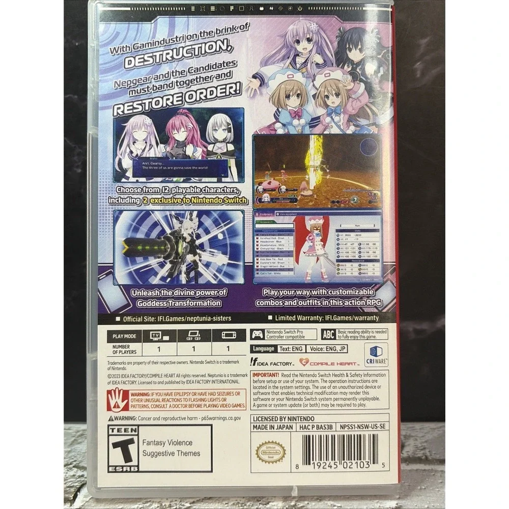 Hyperdimension Neptunia Sisters Vs Sisters - The Nintendo Switch - Japanese Ver.